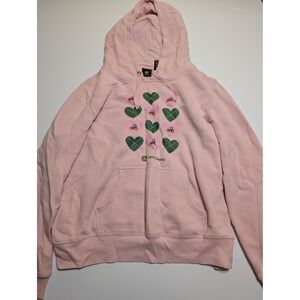 John Deere Girls Pink Heart Tractor Argyle Graphic Pullover Hoodie XL 15/17